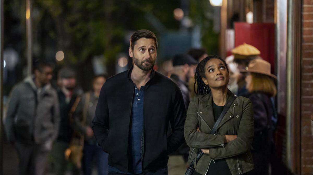 Ryan Eggold as Dr. Max Goodwin and Freema Agyeman as Dr. Helen Sharpe in the Season 3 finale of “New Amsterdam” on NBC.