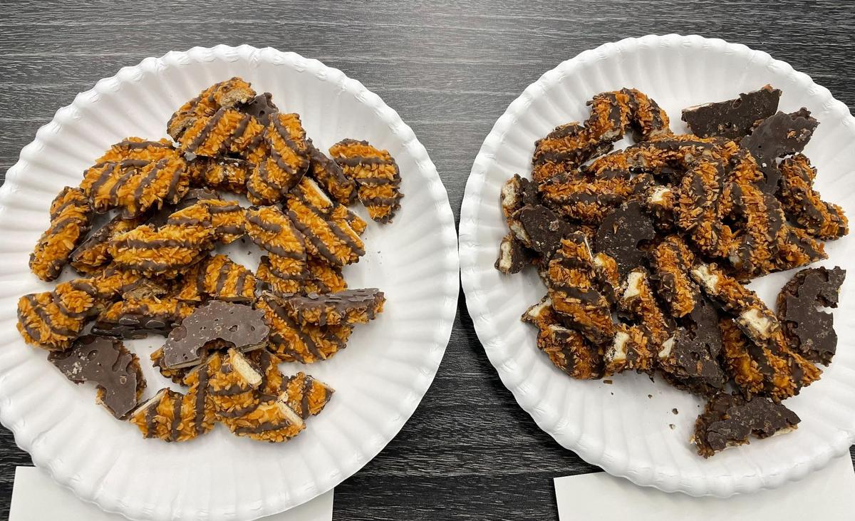 From a taste test of Girl Scout cookies at The News & Observer: Caramel deLites, by ABC Bakers on the left, and Samoas, by Little Brownie Bakers on the right.