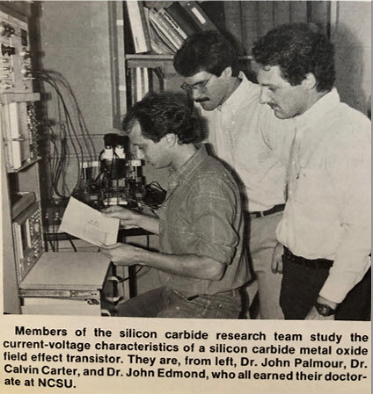 The silicon carbide research team in the 1980s, which would go on to become the company Cree, now called Wolfspeed.