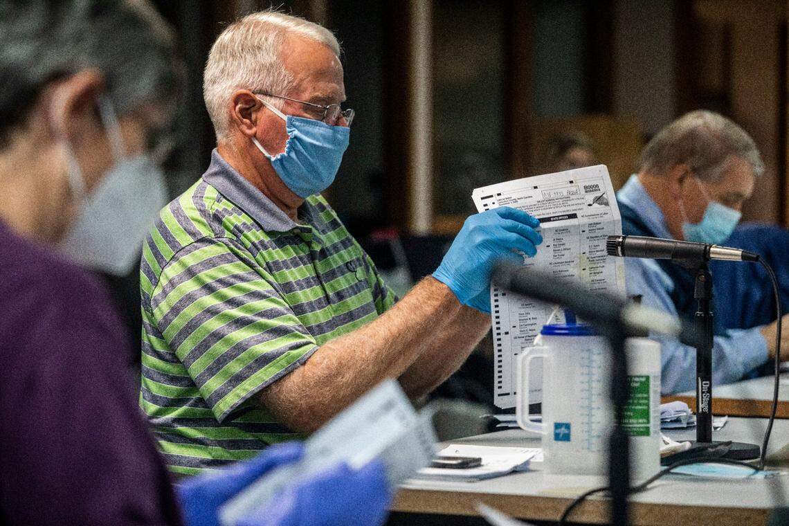 Johnston County Board of Elections members process absentee ballots Monday, Nov. 9, 2020 at the Johnston County Board of Elections satellite office in Smithfield. The board counted absentee, cured, and military ballots.