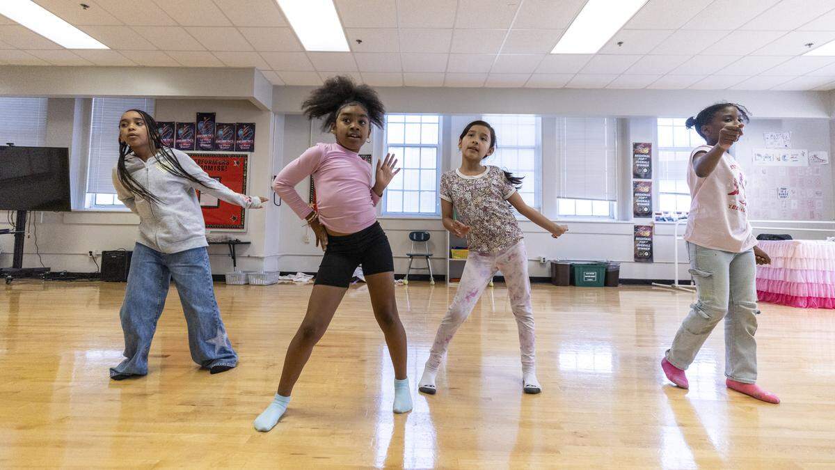Students rehearse a dance routine during a dance class Friday, May 8, 2026, at Washington Magnet Elementary School in Raleigh.