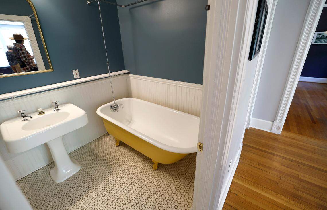 The clawfoot tub seen in the movie Bull Durham resides in the first floor bathroom of the James S. Manning House, otherwise known as the Bull Durham House, photographed Saturday, June 8, 2024. The house was open to the public for a tour by the owners and broker Adam Dickinson. Proceeds from the tour benefited Preservation Durham and the Durham Arts Guild.