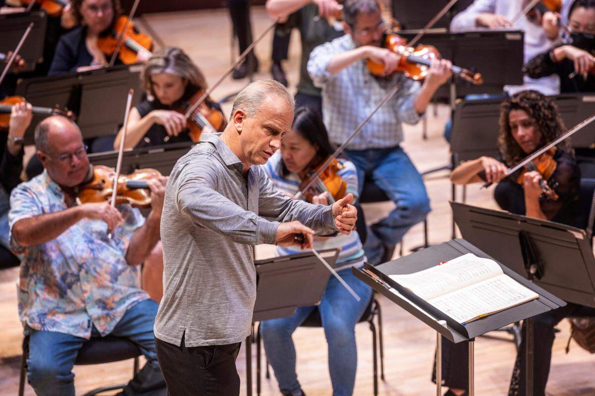 The newest North Carolina&nbsp;Symphony Music Director, Carlos Miguel Prieto, conducts a rehearsal Wednesday, Sept. 20. 2023 at Meymandi Concert Hall in Raleigh.