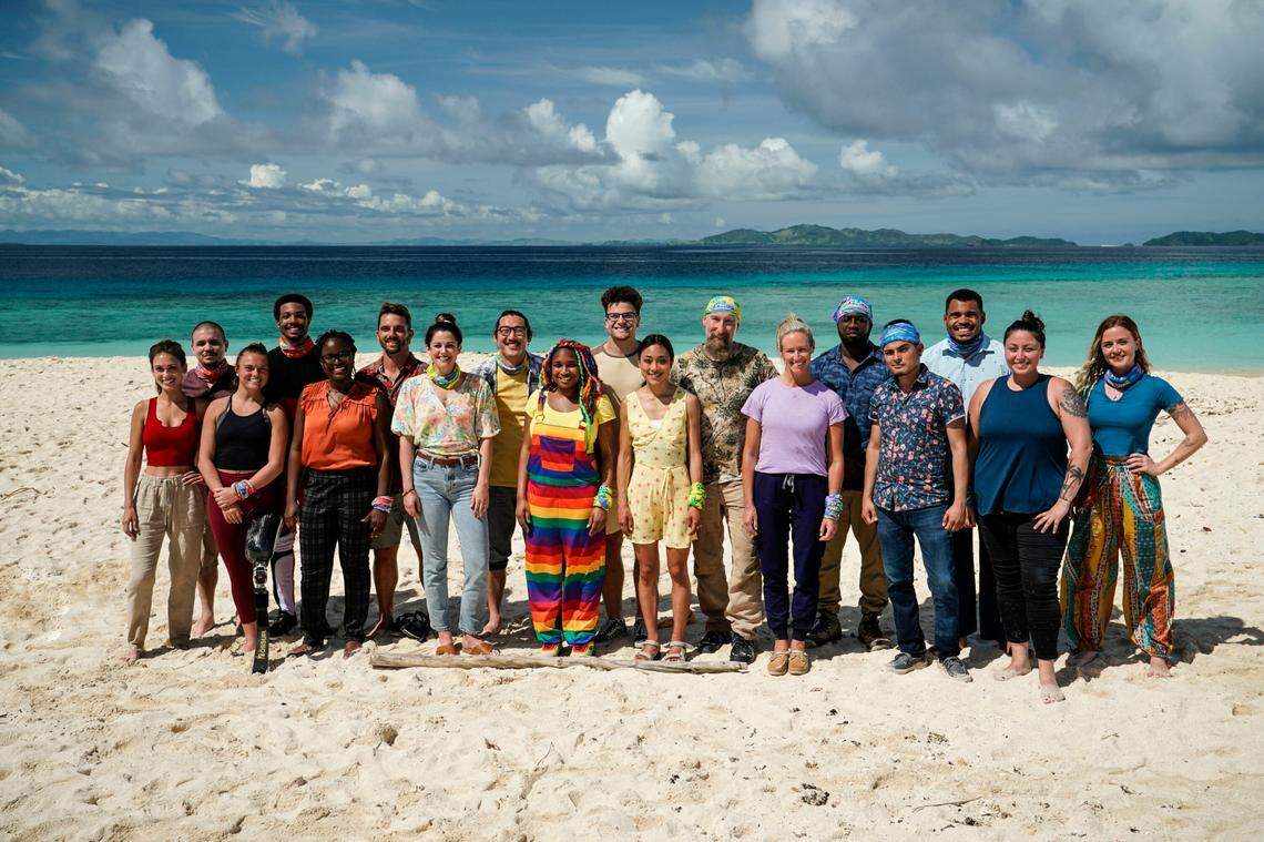 Cast from “Survivor” Season 43. Pictured (L-R): Justine Brennan, Jesse Lopez, Noelle Lambert, Dwight Moore, Nneka Ejere, Cody Assenmacher, Elisabeth “Elie” Scott, Owen Knight, Morriah Young, Sami Layadi, Jeanine Zheng, Mike \’Gabler\’ Gabler, Lindsay Carmine, James Jones, Geo Bustamante, Ryan Medrano, Karla Cruz Godoy and Cassidy Clark.