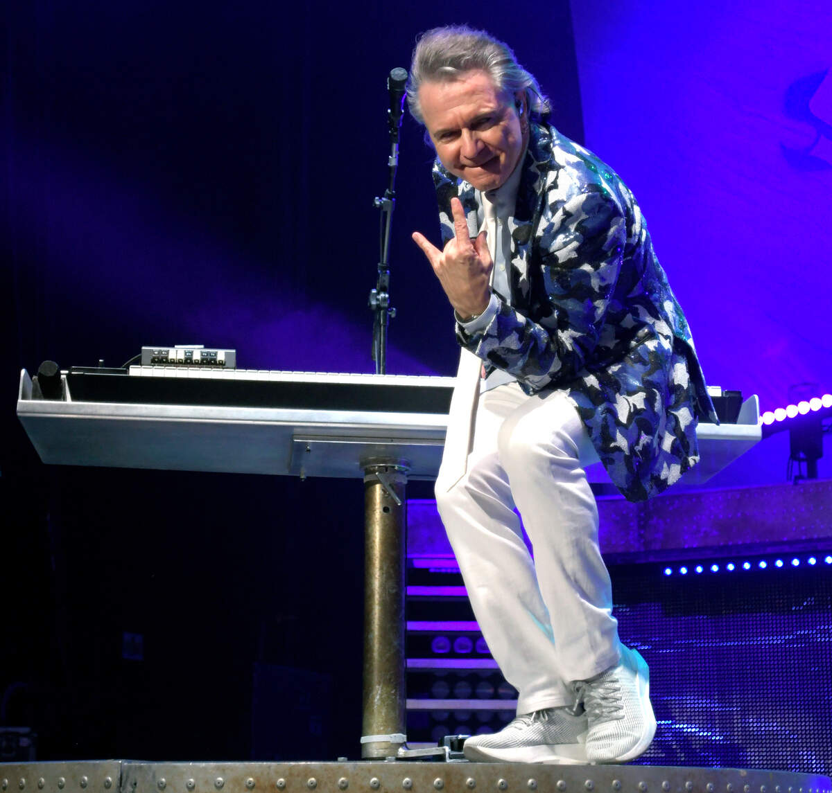 Lawrence Gowan on keyboards as Styx plays Raleigh, N.C.’s Coastal Credit Union Music Pavilion at Walnut Creek, Wednesday night, Aug. 10, 2022. Wednesday night, Aug. 10, 2022.