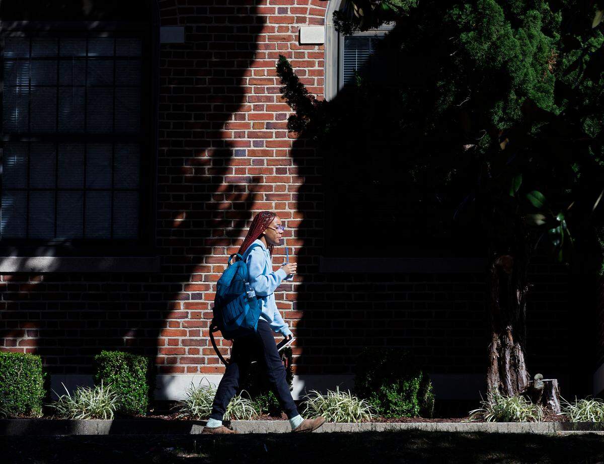 A person walks through the campus of North Carolina Central University on Tuesday, March 12, 2024, in Durham, N.C.