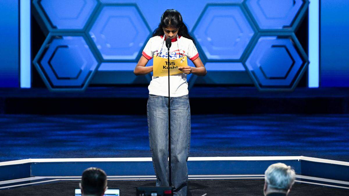 Kushi Gottimukkala of Carnage Magnet Middle School in Raleigh, competes in the 2026 Scripps National Spelling Bee in Washington, D.C. on Tuesday, May 26, 2026. Gottimukkala qualified for a spot in the finals.