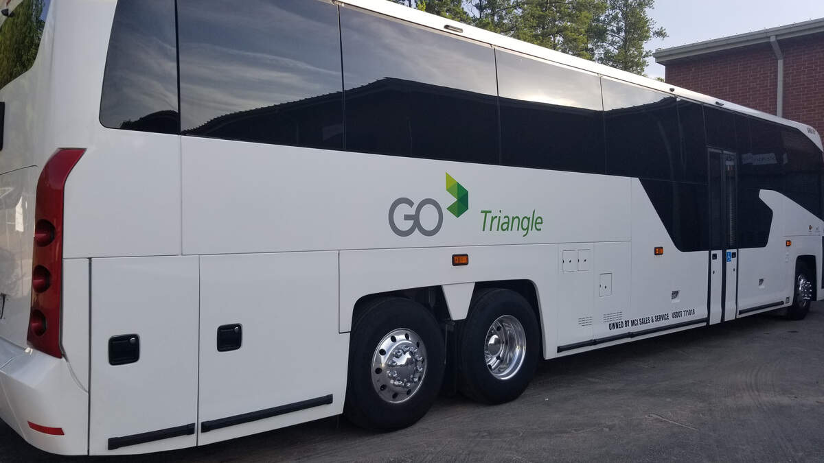 GoTriangle is testing this 54-passenger coach bus on its express routes between Raleigh and Durham and Raleigh and Chapel Hill.