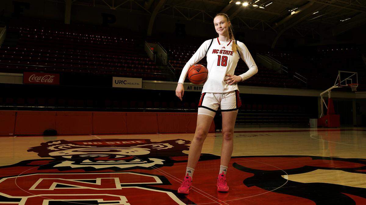 N.C. State’s Tilda Trygger poses for a portrait at Reynolds Coliseum on Tuesday, Jan. 21, 2025, in Raleigh, N.C.