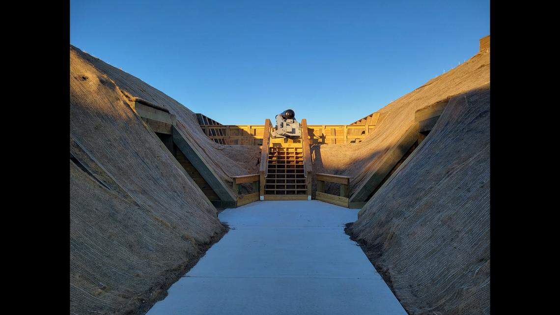 A section of historic Fort Fisher that was ripped apart to create an Army airfield during World War II has been restored. It took three months to recreate the feature.