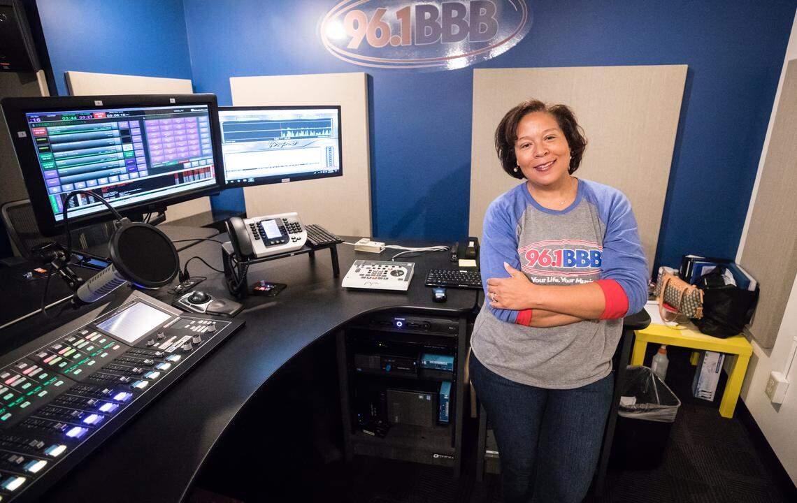 Madison Lane poses for a portrait in the studio at Curtis Media’s WBBB, 96.1 radio station on Monday, Feb. 18, 2019.