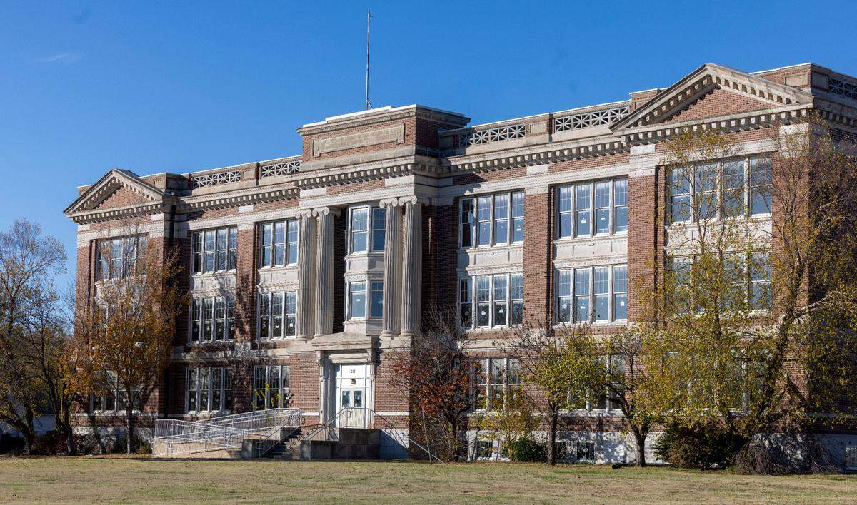 The former Emporia High School building, photographed on Wednesday, November 6, 2024 in Emporia, Kansas. Now vacant and under consideration for a hotel and convention center, North Carolina basketball coach Dean Smith attended the school and played on the basketball team his father Alfred Smith coached.