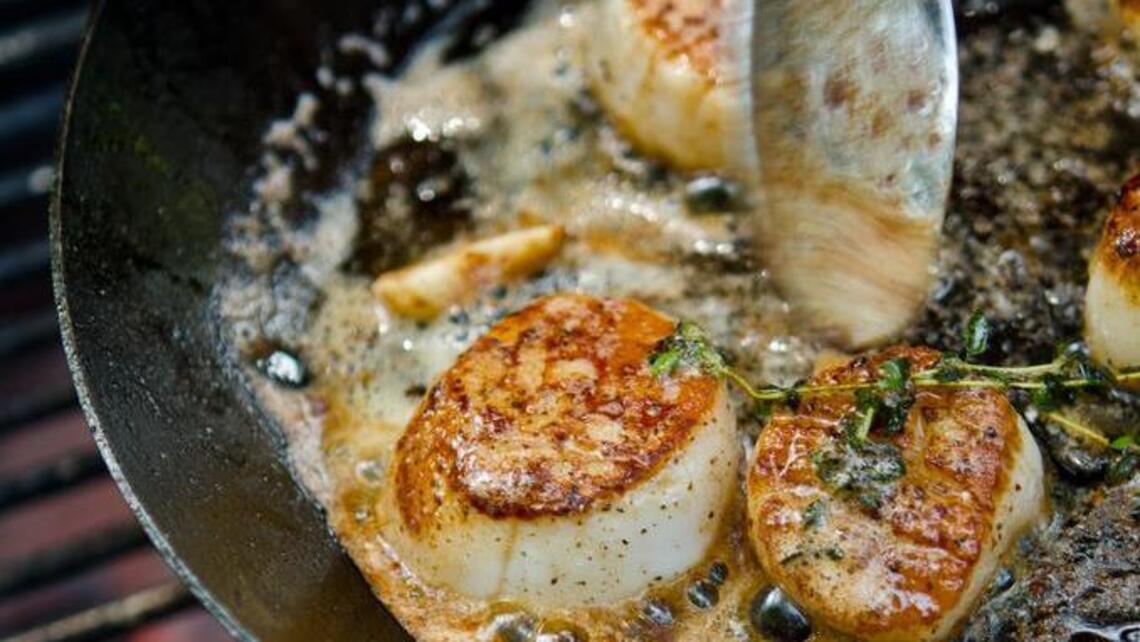 And now, a lighter dish for the holiday season: grilled scallops