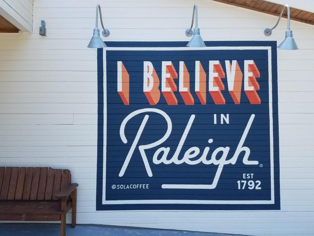 I Believe in Raleigh mural, Sola Coffee Cafe, 7705 Lead Mine Road