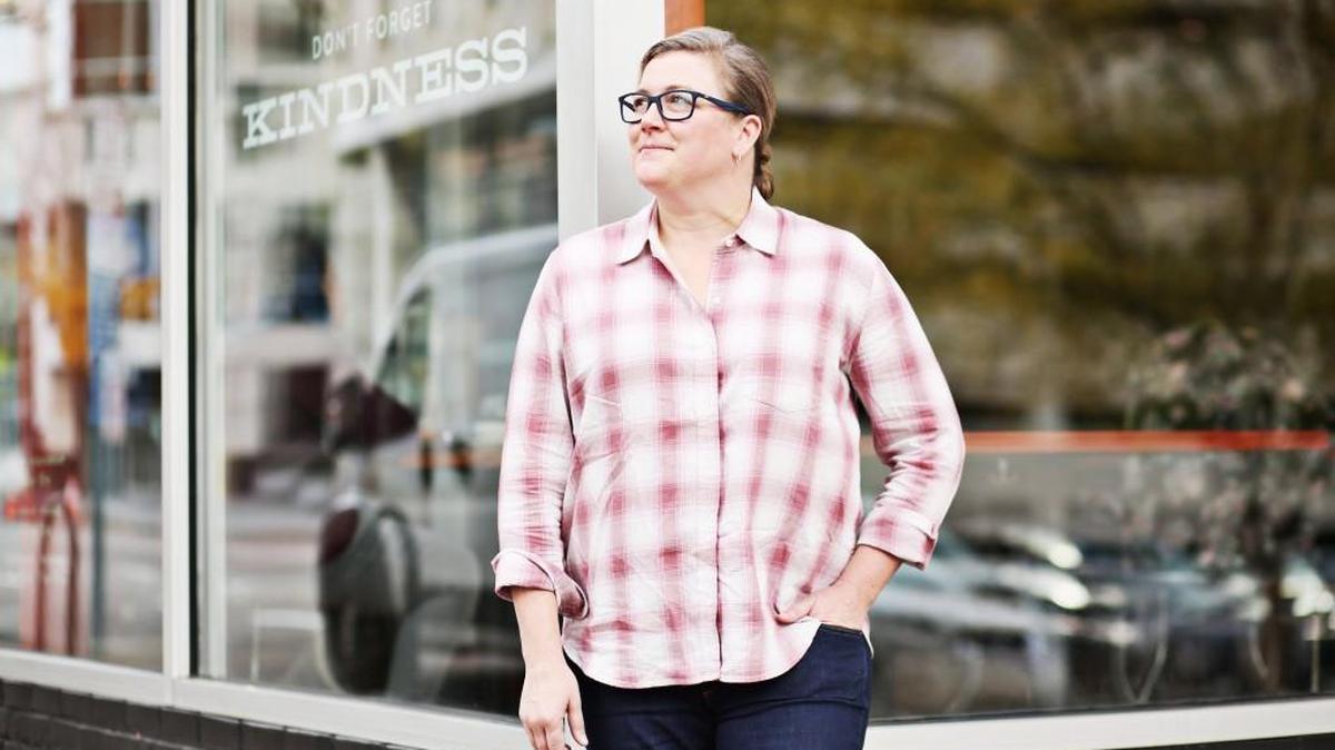 Chef Ashley Christensen outside of her restaurants, Chuck’s and Beasley’s Chicken + Honey, in downtown Raleigh, in a 2017 photo.
