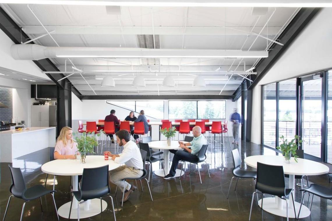 Gensler earned the 2017 AIA Honor Award for its work with Investments Management Corporation – a sponsor of startups in the food and beverage field – in Raleigh’s Warehouse District. They opened up two 8-square-foot garage doors with windows out front and added a combination of clerestory and skylights for daylight.