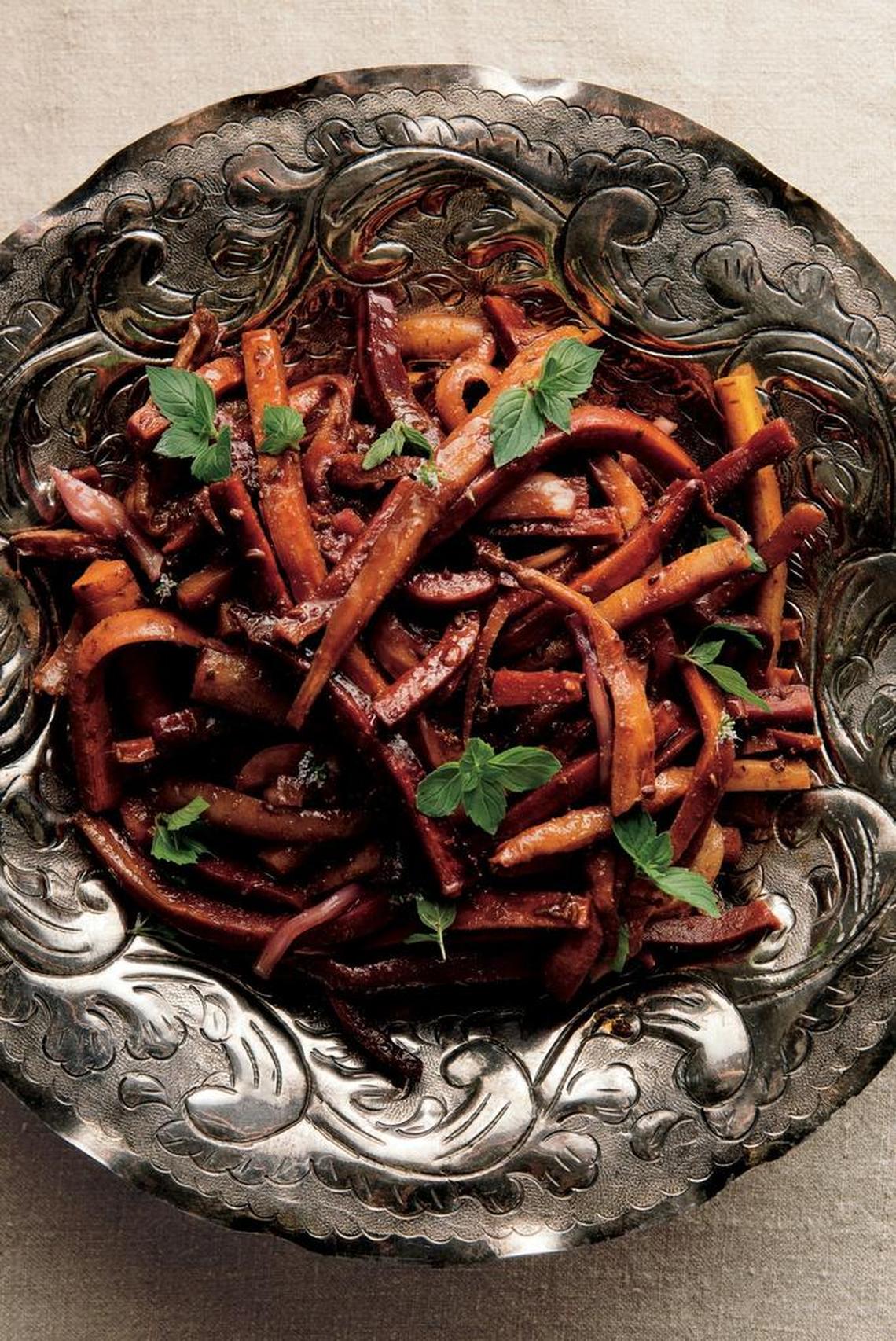 Moroccan carrot salad takes advantage of young carrots roasted quickly to retain their sweet snap. Alon Shaya dresses them with a zesty coating of harissa, apple cider vinegar, spices and orange zest.