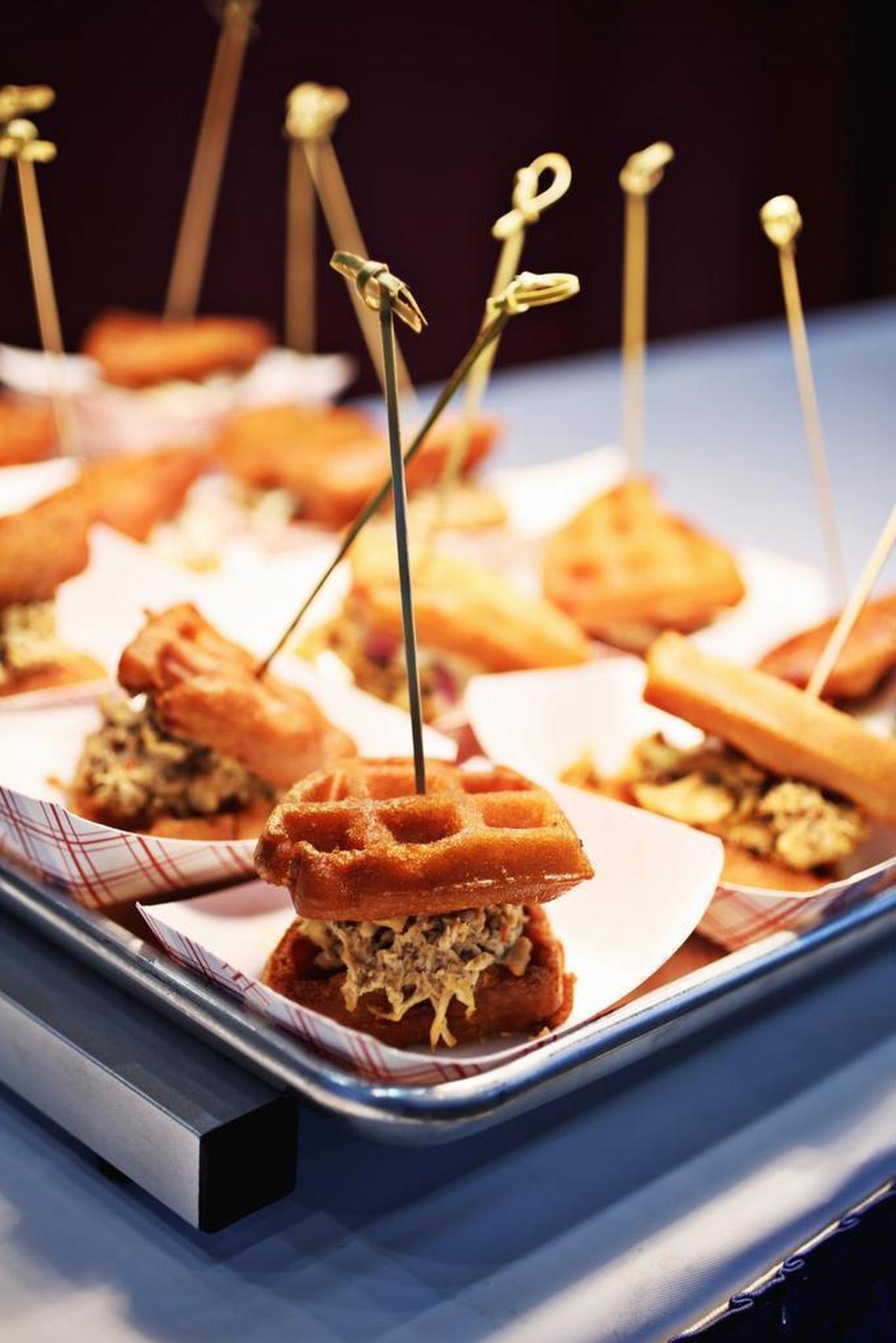 Chick-N-Que’s Wafflewich Sliders are served during the N.C. State Fair Media Lunch Monday, Oct. 9. 2017.