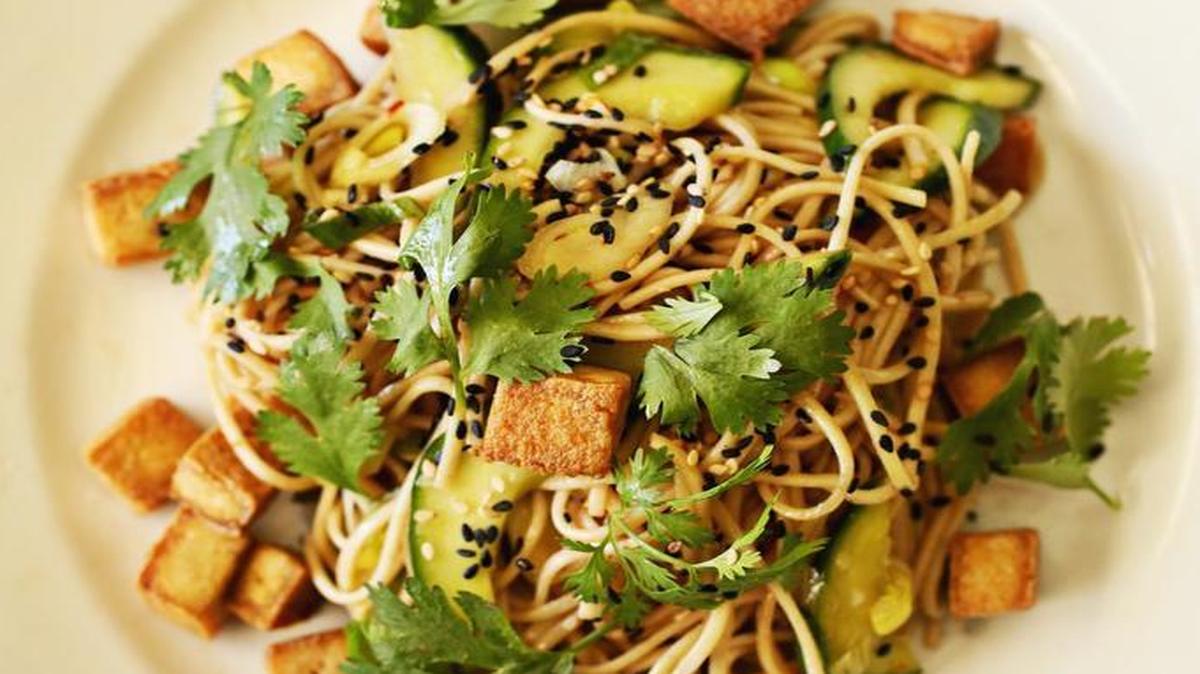 Asian Soba Noodles with Sautéed Tofu can be enjoyed warm or room temperature.