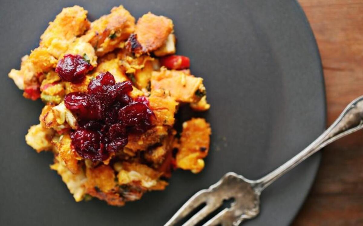 This Sweet Potato Turkey Hash is topped with Port Tangerine Cranberry Conserve, both recipes are from chef Joseph V. Fasy, owner of Hook and Cleaver Market on Broad in Fuquay-Varina.