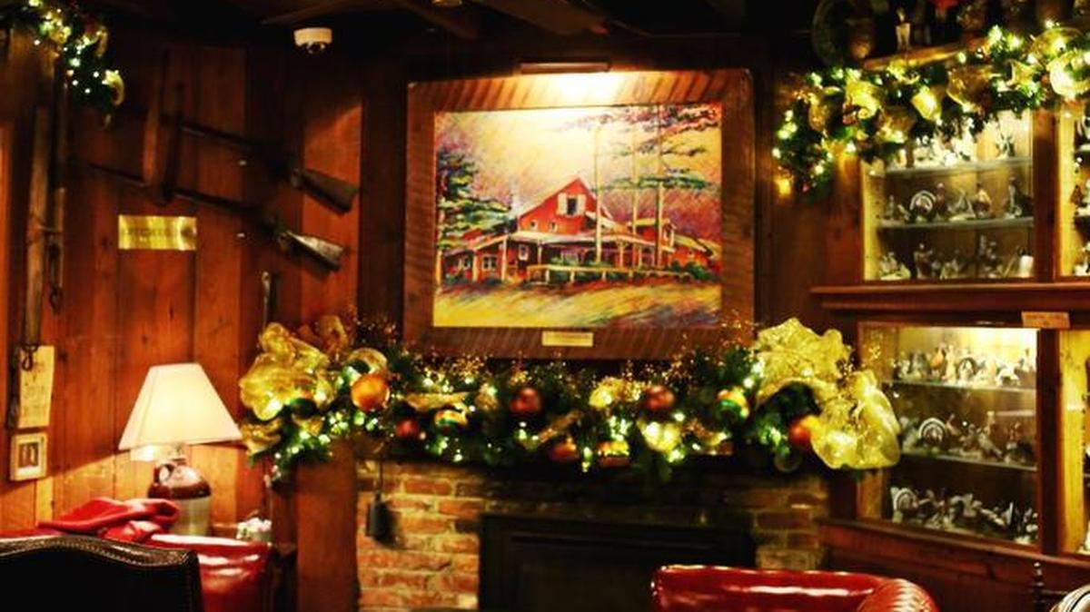 The Wild Turkey Bar & Lounge at the Angus Barn has the smallest amount of Christmas decor in the restaurant but is still festive.