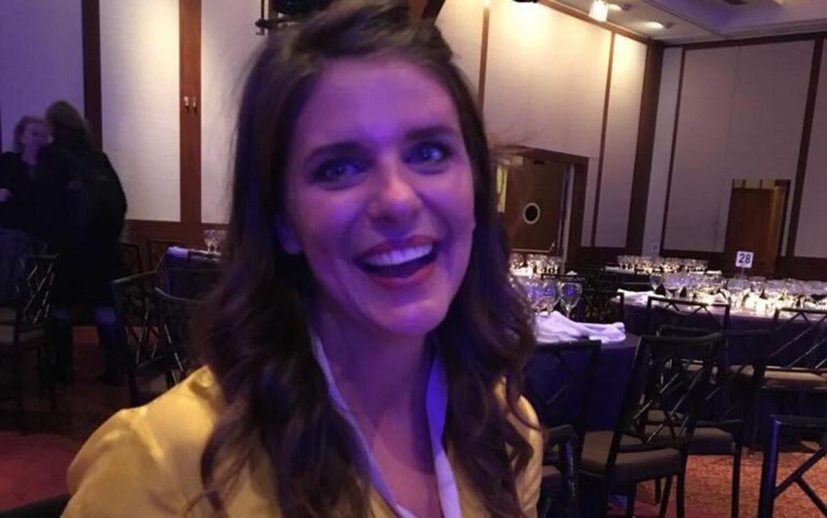 Kinston chef Vivian Howard wearing her James Beard Foundation award for Outstanding TV Personality.