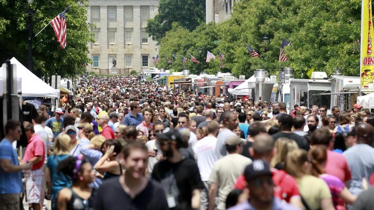 The Downtown Raleigh Food Truck Rodeo, pictured in 2013, features more than 50 food trucks spread out along Fayetteville Street in downtown Raleigh