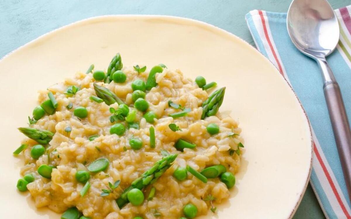 “Spring is one of the best times to make a risotto as fresh asparagus and green peas hit the market,” says Fred Thompson.