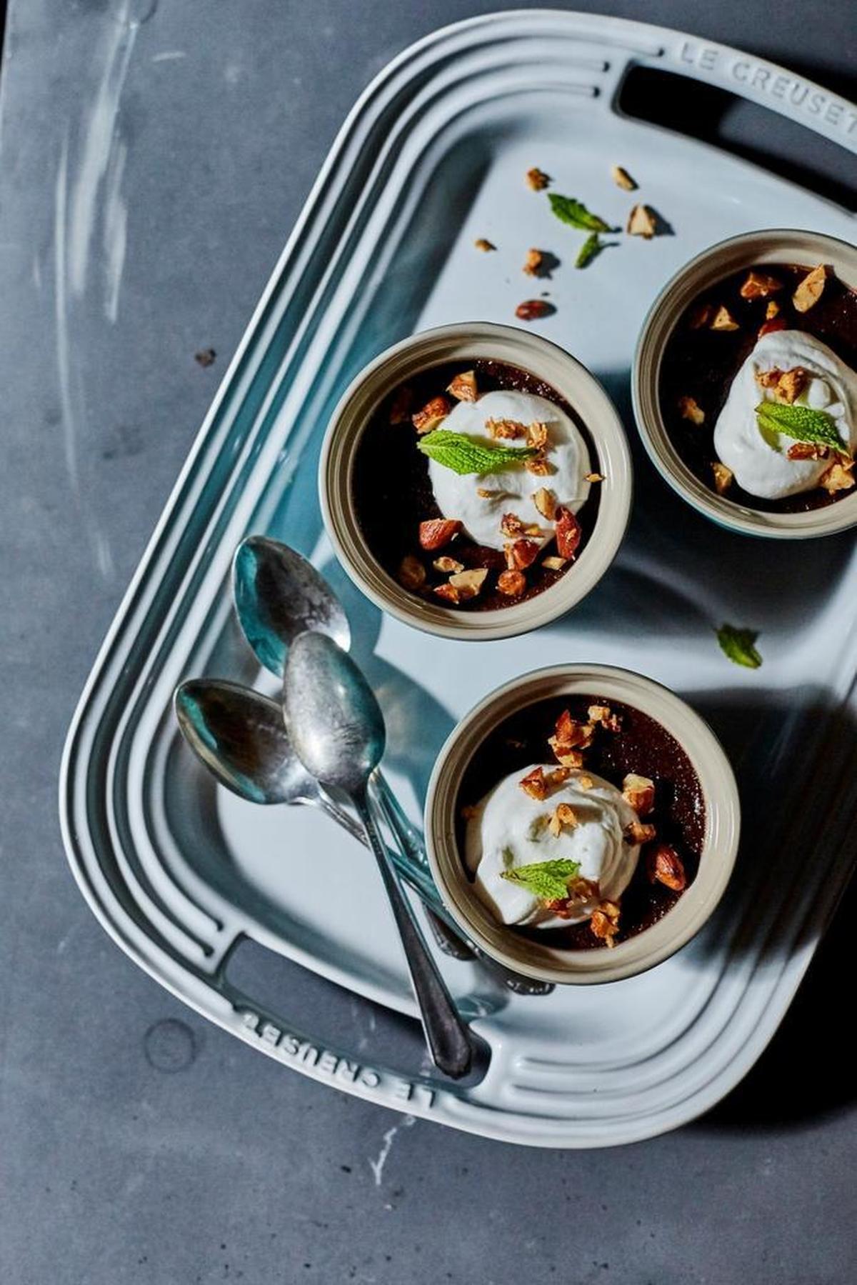 There is nothing plain about simple desserts made perfectly, such as these cups of silky Chocolate Pots de Creme from “Le Creuset: A Collection of Recipes from Our French Table.”