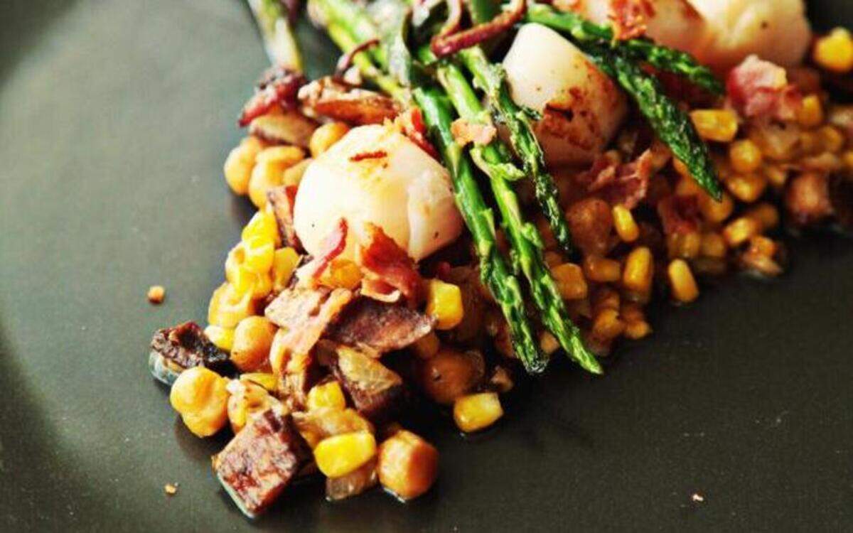 
This Creamy Applewood Bacon Succotash served at Saxapahaw General Store contains potatoes, chickpeas, bacon and corn. 
