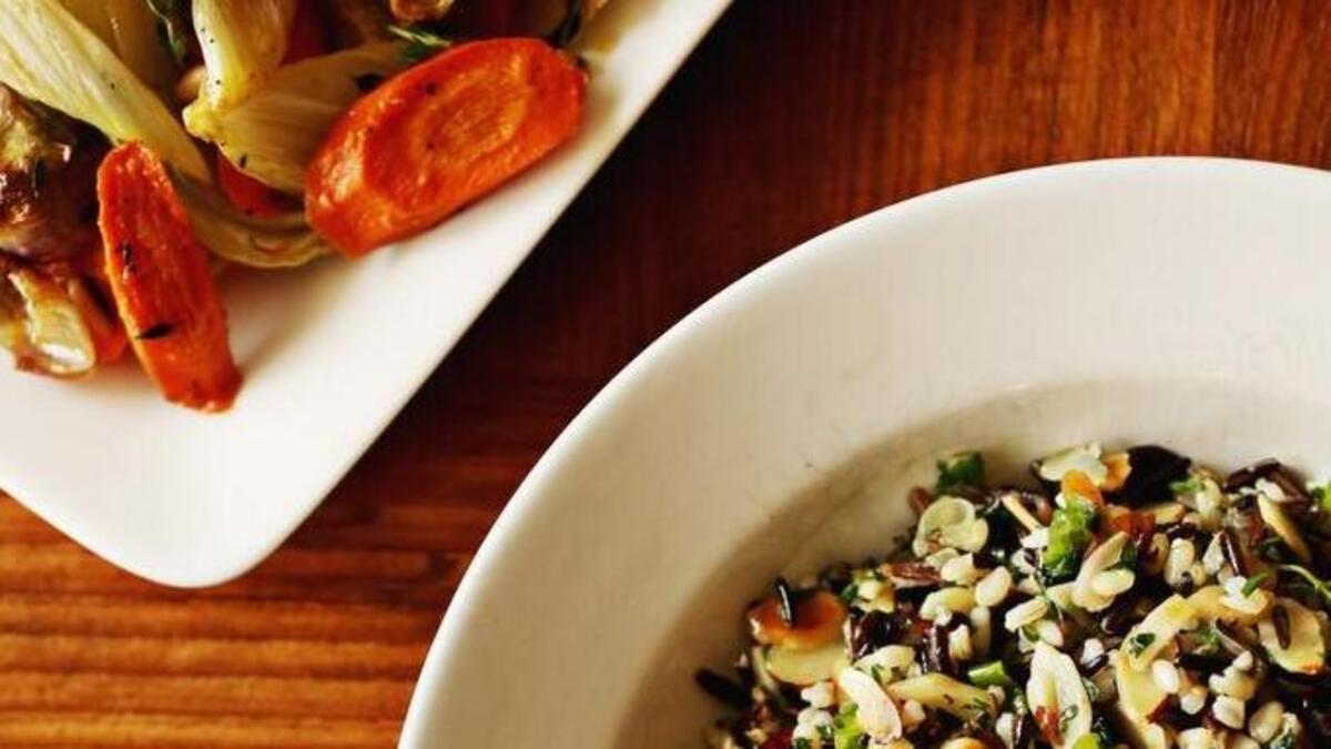Wild and Brown Rice Pilaf with Cranberries, Almonds and Parsley and Roasted Fennel, Carrots and Shallots make for great, healthy sides.