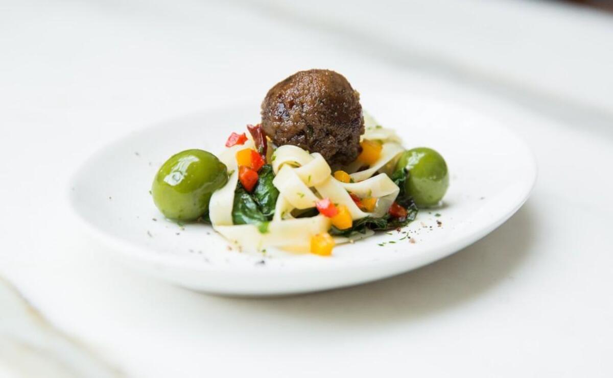 A meatball dish prepared from Memphis Meats’ meat product grown from animal cells.