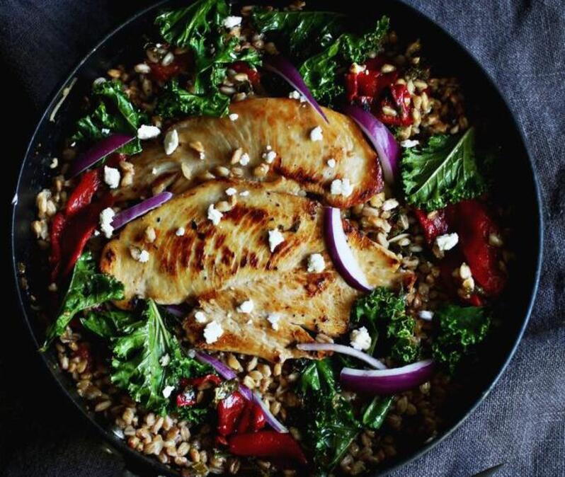 Mediterranean Chicken and Bulgur Skillet.