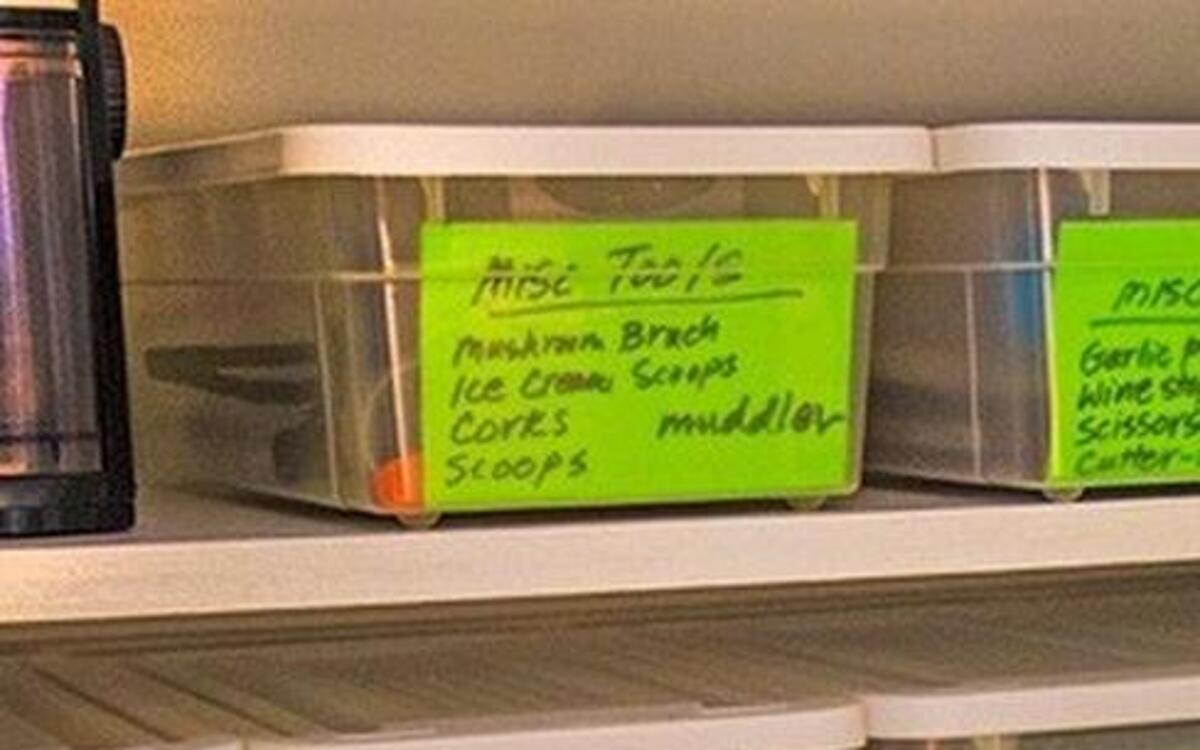 
Raleigh readers Oliver White and Linda Satterfield share their home organization tip: We take all the seldom used items out of the drawers and put them in plastic "shoe" boxes in our appliance closet. Cookie cutters, Cuisinart blades, corn holders, melon ballers, nut crackers, potato masher, skewers, extra do-dads, etc. We use bright index cards for the label (taped to the inside of the box). We use this same box system in the linen closet for medicine, as well as the garage for nails, screws, tape, etc.
