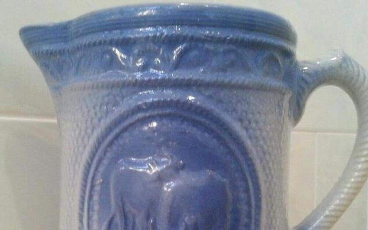 
This beautiful blue milk pitcher with two cows molded on both sides has been in Carl Hurley’s family since before he was born
