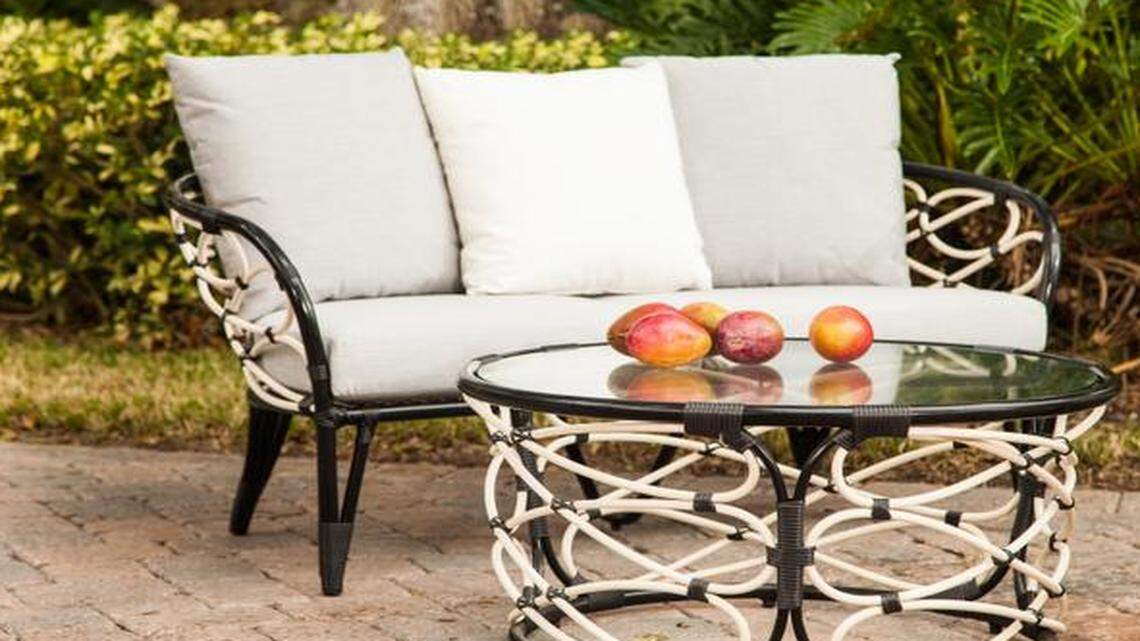 
St. Tropez Collection outdoor furniture from David Francis: Add a dose of breezy tropical style to your surroundings with the St. Tropez Outdoor Collection. This collection is crafted using all-weather Cyroplene and Viro fibers over a powder-coated aluminum frame. Its water resistant cushions are incredibly comfortable and upholstered in beautiful Sunbrella fabric. 
