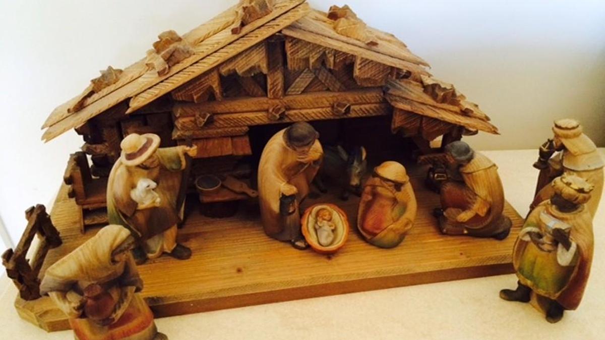 Pictured is a crèche purchased in 2000 from a wood craftsman in Oberammergau, a small village in the Bavarian Alps by Brenda Cleary of Cary, NC.