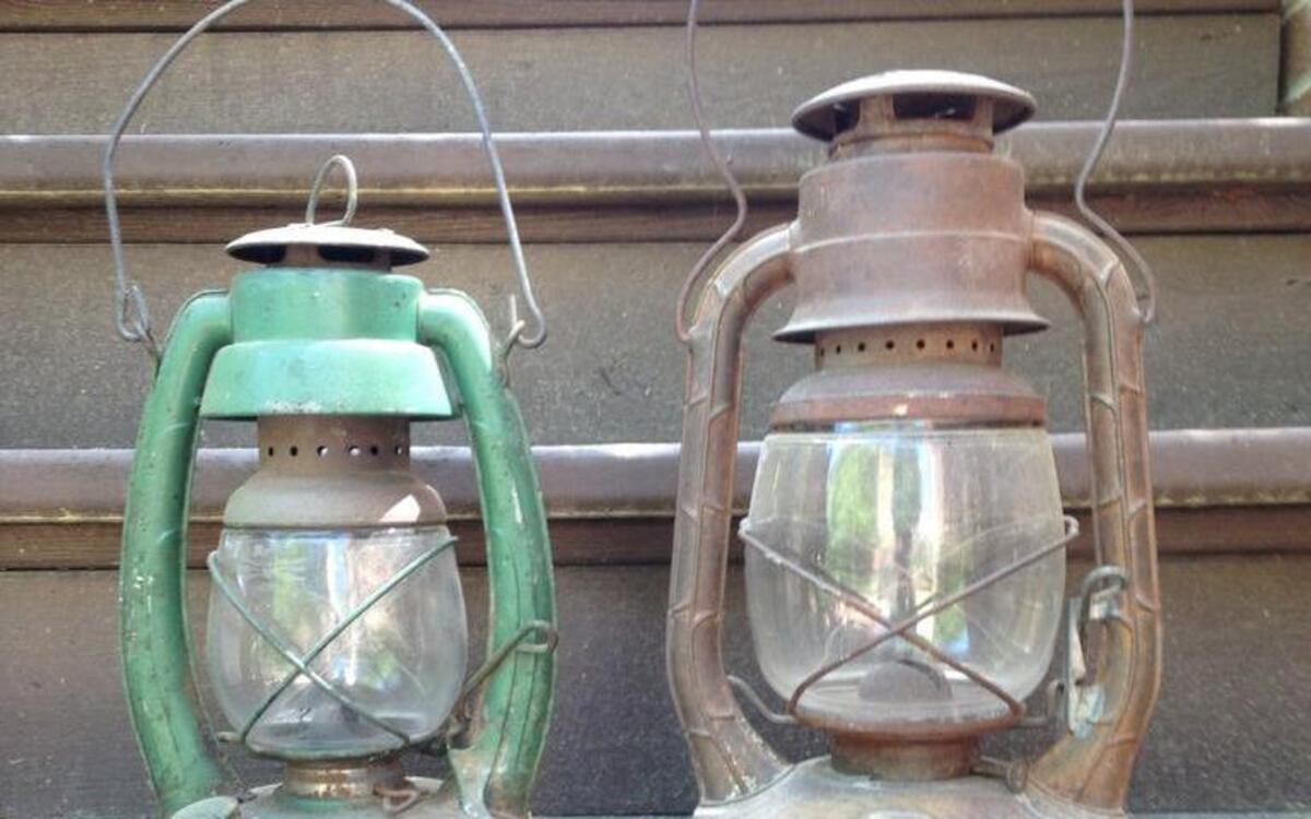 These lanterns were used by Bill Umscheid’s grandfather in the early 1900s to put on fence posts he had placed down the the middle of the dirt road that ran along a quarter mile of the farm.