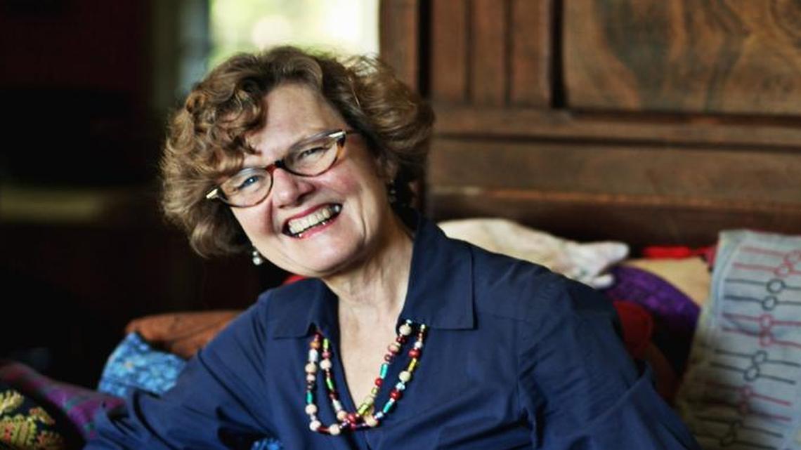 Susan Inglis with yarn that she sells through her Chapel Hill business From The Mountain which imports and sells yarn spun by Afghan women.