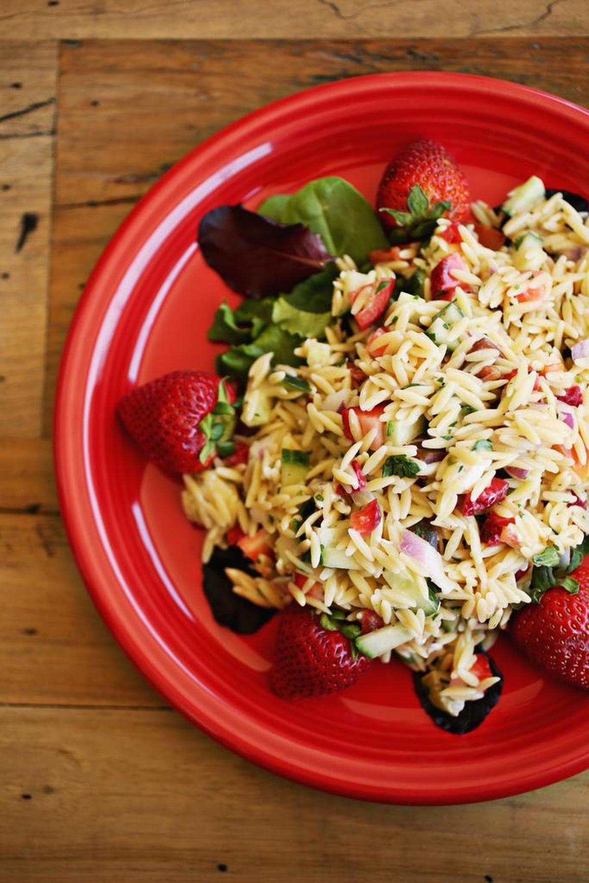 Adam Dillard of Berry Brothers makes his orzo pasta salad with the company's Strawberry Rosemary Vinaigrette.