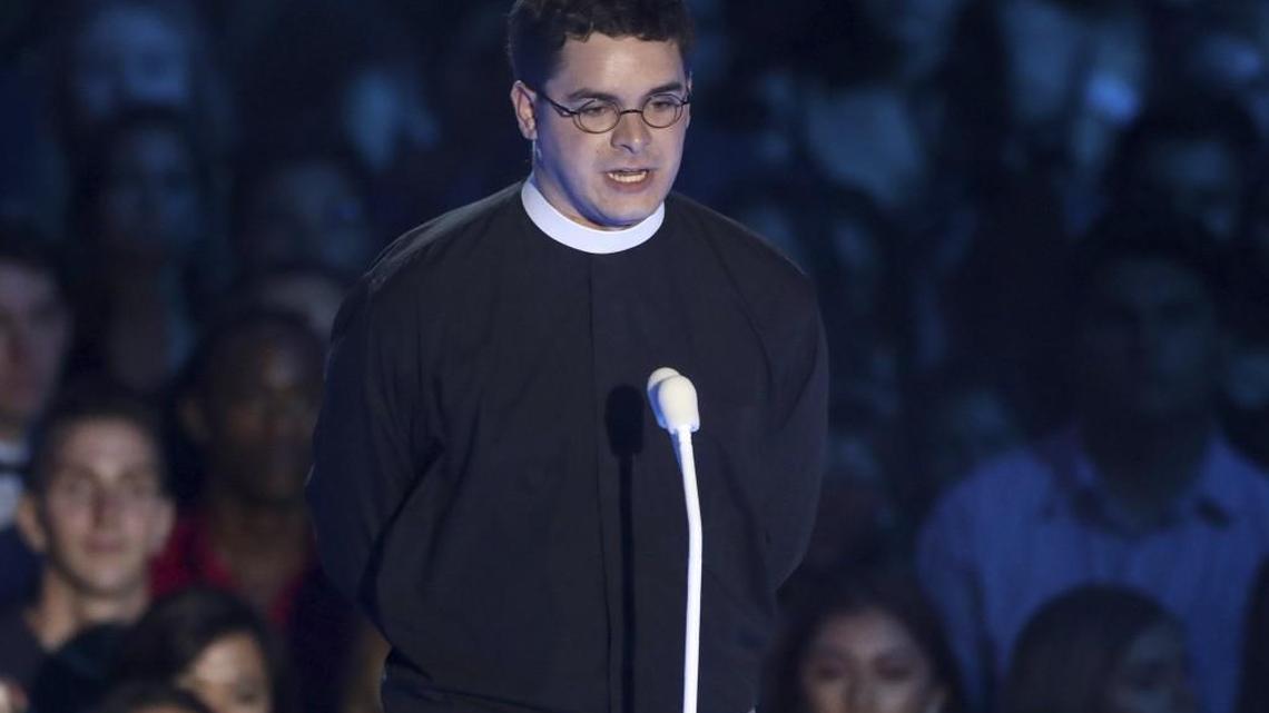 The Rev. Robert Wright Lee, a descendant of Confederate Army General Robert E. Lee, presents the award for best fight against the system at the MTV Video Music Awards at The Forum on Sunday, Aug. 27, 2017, in Inglewood, Calif.