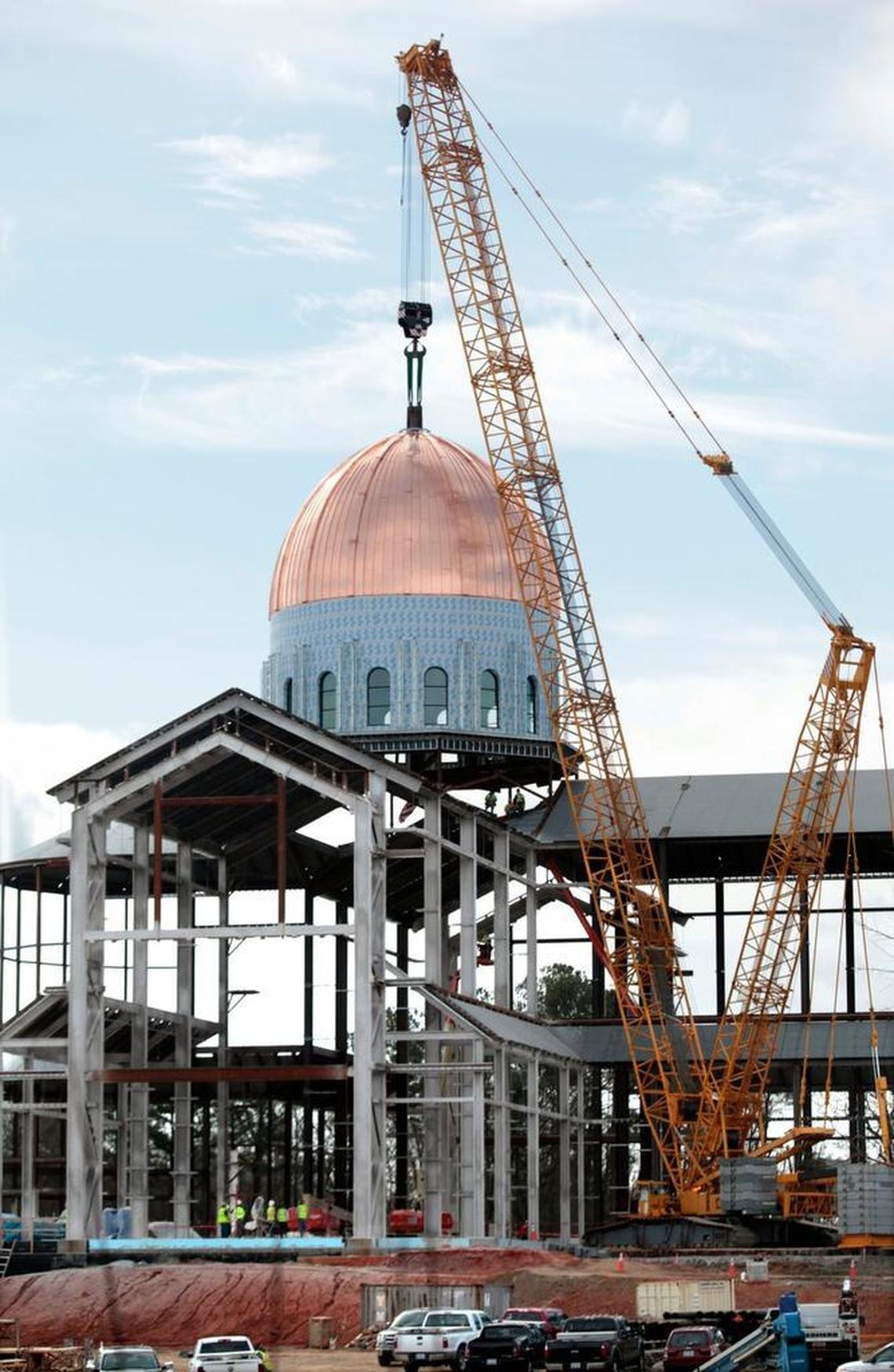 The dome of the new Holy Name of Jesus Cathedral was lowered into place in March 2016.