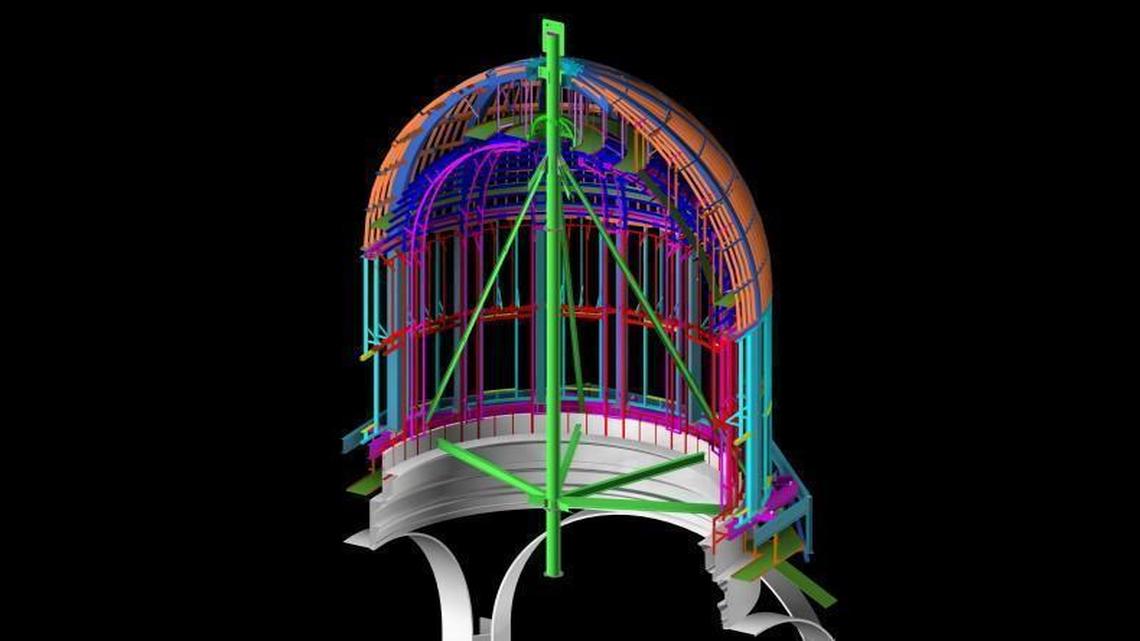 Three-dimensional rendering of the dome at Holy Name of Jesus Cathedral allowed designers to make sure the structure was perfect to within a half-inch before it was built on the ground and set in place by a crane.