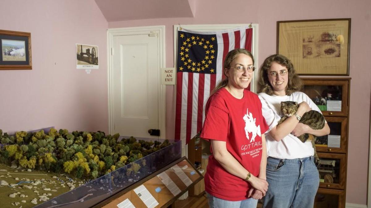 Twins Ruth, left, and Rebecca Brown have made Civil War-themed dioramas using tiny clay cats since they were in their teens. In September, they opened the Civil War Tails at the Homestead Diorama Museum in Gettysburg, Pennsylvania.