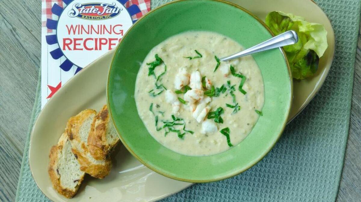 The vegetable soup was developed by Domino Ireland of Raleigh and won first place in the North Carolina Vegetable Growers Recipe Challenge at the NC State Fair this year. It has been adapted with crab meat added.