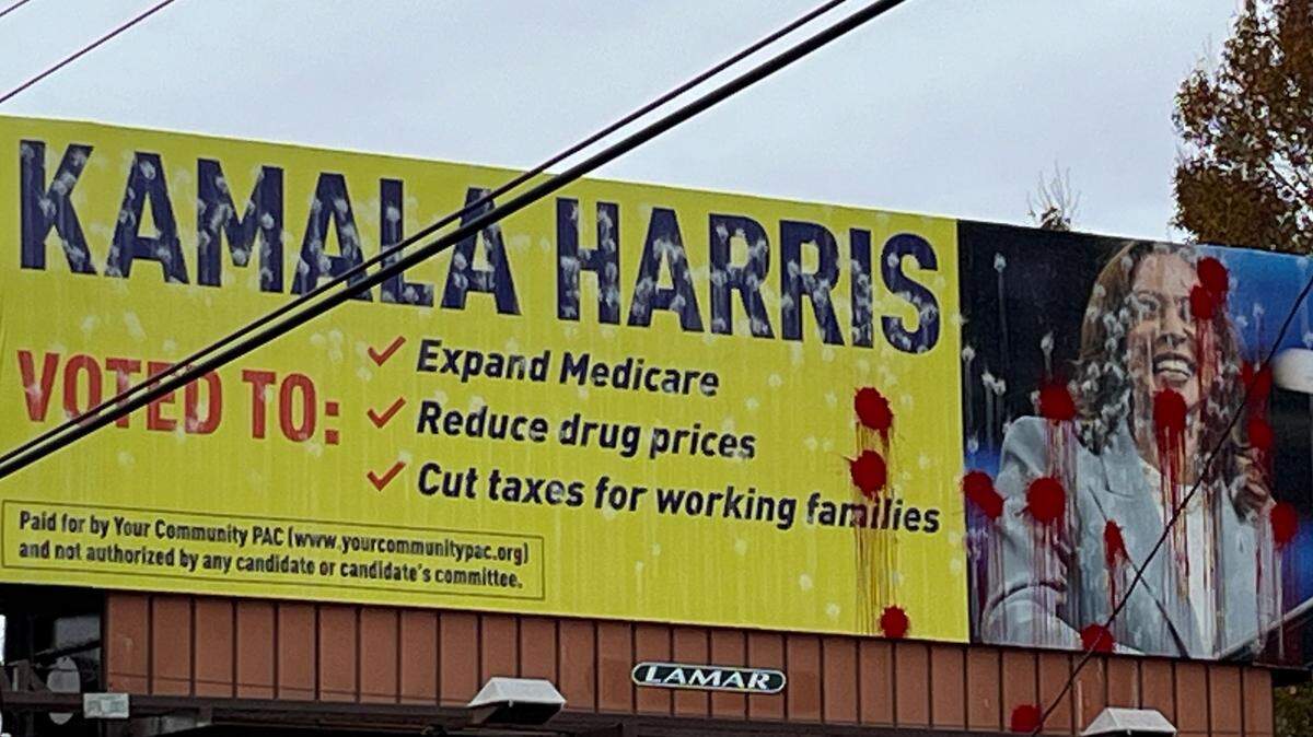 A billboard for presidential candidate Kamala Harris was vandalized, North Carolina officials said.