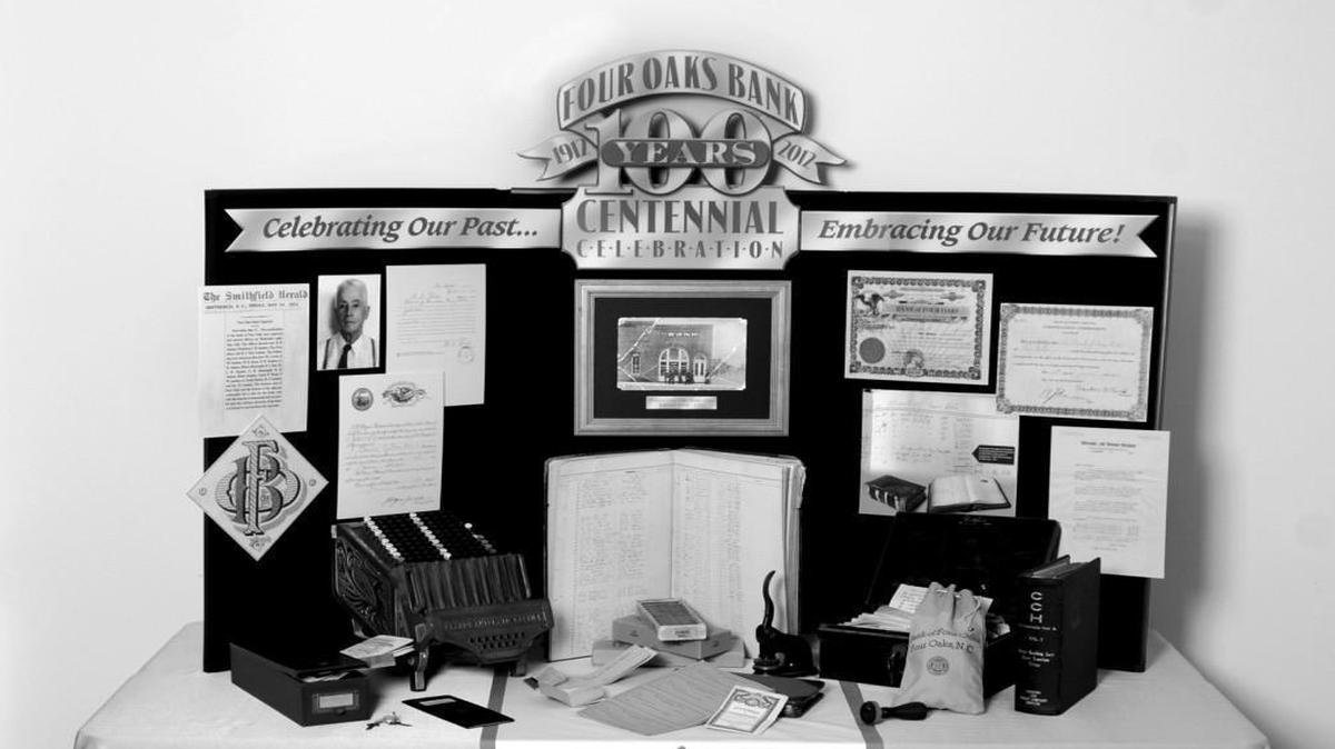 In 2012, Four Oaks Bank had a traveling historical exhibit with artifacts from its past that included original deposit ledgers dating back to 1912.