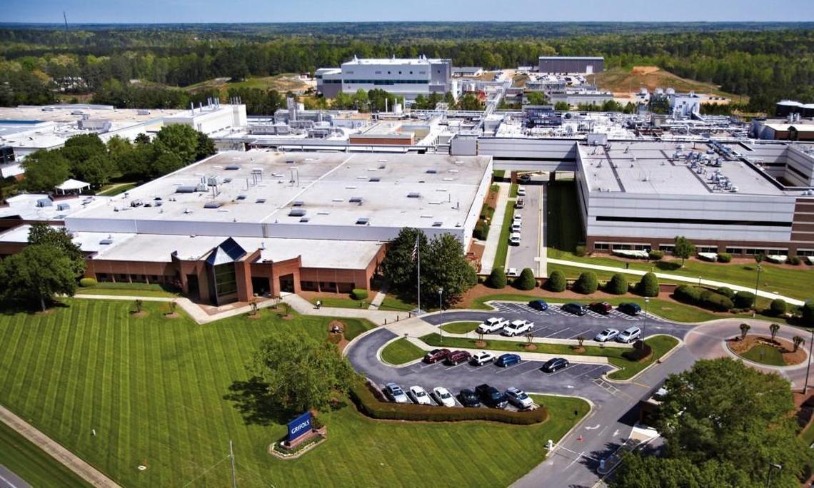 An aerial photograph of Grifol’s Clayton site.