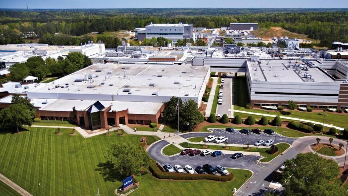 An aerial photograph of Grifol’s Clayton site. The Spanish company is building two more plants on the site and now has bought an adjacent 466 acres.