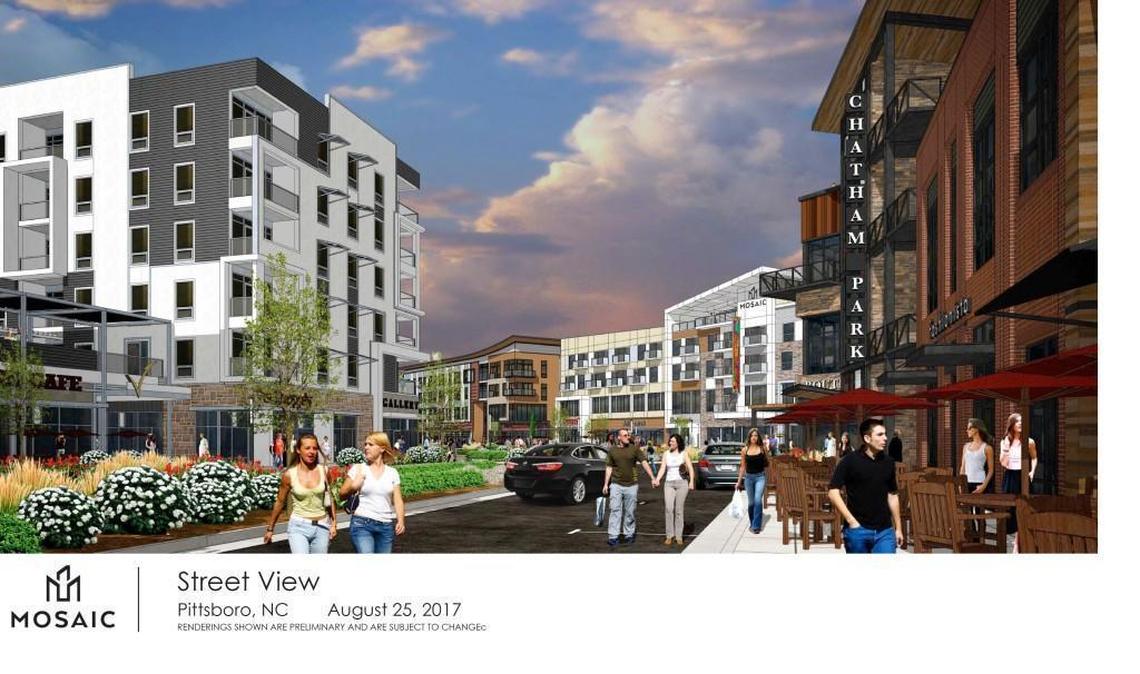 Rendering of Mosaic, a commercial, residential and entertainment development that is part of the massive Chatham Park project near Pittsboro.